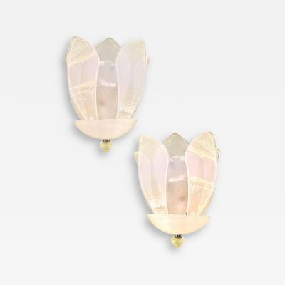 Contemporary Venetian Sanded Murano Glass Floreal Wall Sconces Set of Two