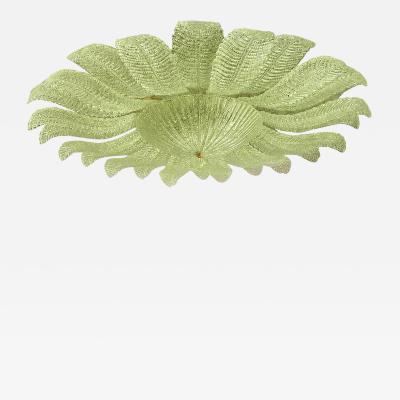 Contemporary Venetian Sunflwer Murano Glass Green Flush Mount