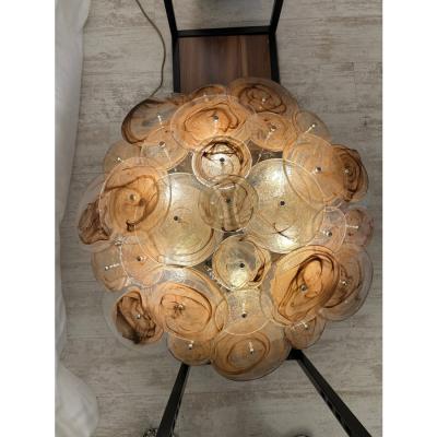 Contemporary Venied Brown Disks Murano Glass Style Flush Mount