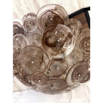 Contemporary Venied Brown Disks Murano Glass Style Flush Mount