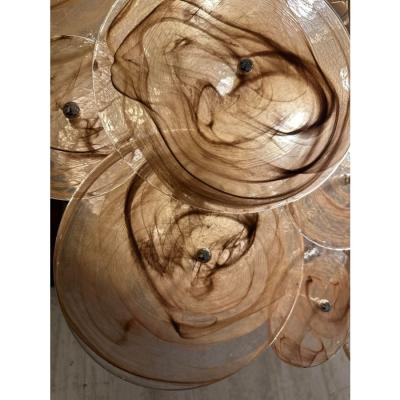 Contemporary Venied Brown Disks Murano Glass Style Flush Mount