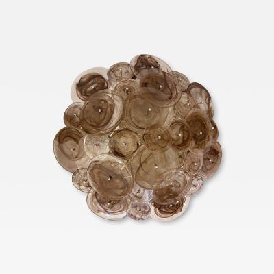 Contemporary Venied Brown Disks Murano Glass Style Flush Mount