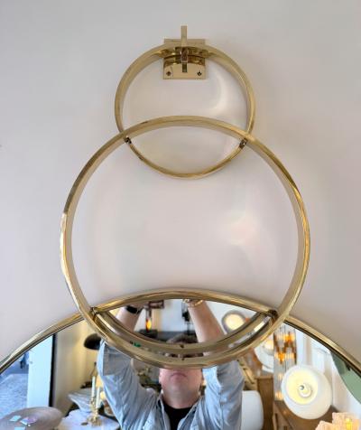 Contemporary Wall Mirror with Brass Circles Italian Craftsmanship