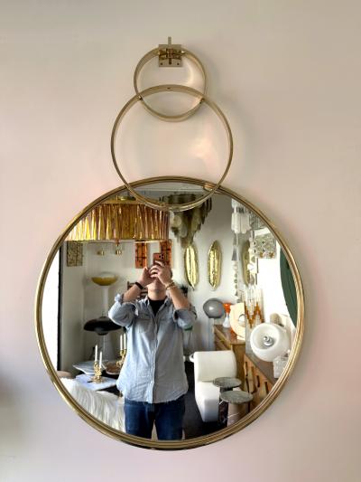 Contemporary Wall Mirror with Brass Circles Italian Craftsmanship