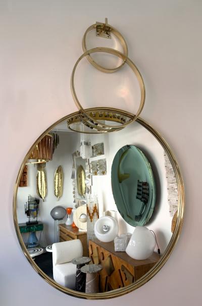 Contemporary Wall Mirror with Brass Circles Italian Craftsmanship