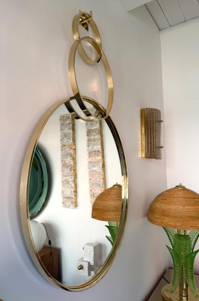 Contemporary Wall Mirror with Brass Circles Italian Craftsmanship