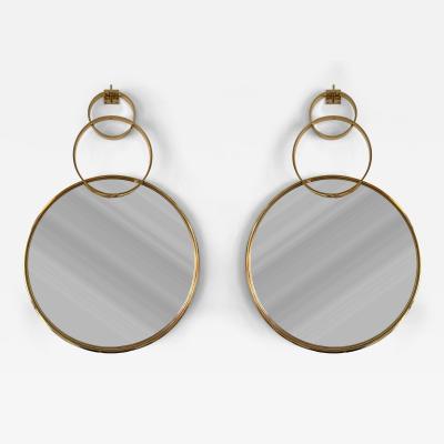Contemporary Wall Mirror with Brass Circles Italian Craftsmanship