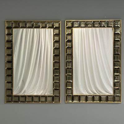 Contemporary Wall Mirrors Bronze Faceted Square Murano Glass Italy 2023