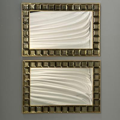 Contemporary Wall Mirrors Bronze Faceted Square Murano Glass Italy 2023