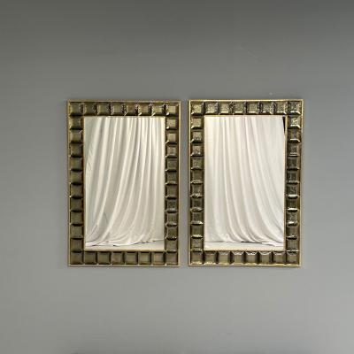 Contemporary Wall Mirrors Bronze Faceted Square Murano Glass Italy 2023