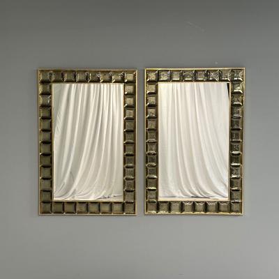 Contemporary Wall Mirrors Bronze Faceted Square Murano Glass Italy 2023