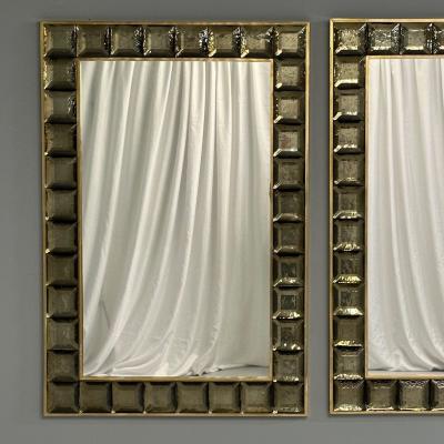 Contemporary Wall Mirrors Bronze Faceted Square Murano Glass Italy 2023