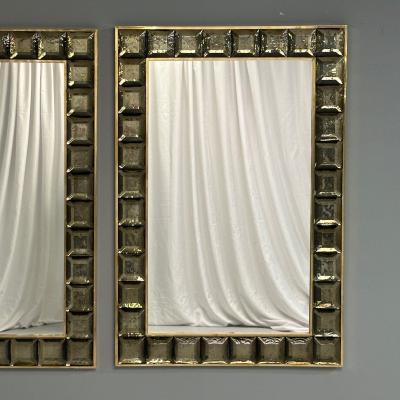 Contemporary Wall Mirrors Bronze Faceted Square Murano Glass Italy 2023