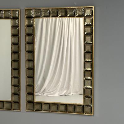 Contemporary Wall Mirrors Bronze Faceted Square Murano Glass Italy 2023