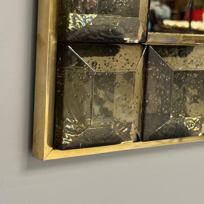 Contemporary Wall Mirrors Bronze Faceted Square Murano Glass Italy 2023