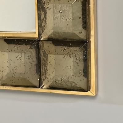 Contemporary Wall Mirrors Bronze Faceted Square Murano Glass Italy 2023