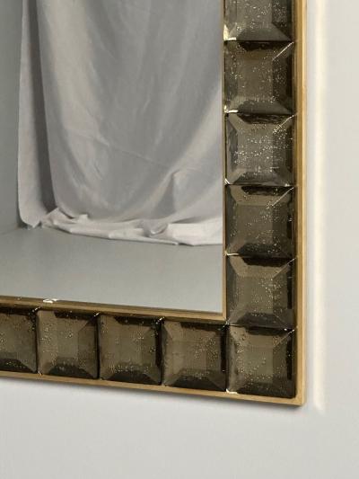 Contemporary Wall Mirrors Bronze Faceted Square Murano Glass Italy 2023