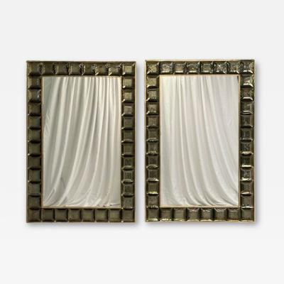 Contemporary Wall Mirrors Bronze Faceted Square Murano Glass Italy 2023