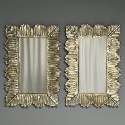 Contemporary Wall Mirrors Leaf Motif Murano Glass Silver Gilt Italy 2023