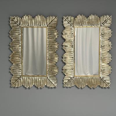 Contemporary Wall Mirrors Leaf Motif Murano Glass Silver Gilt Italy 2023