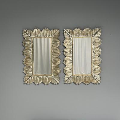 Contemporary Wall Mirrors Leaf Motif Murano Glass Silver Gilt Italy 2023