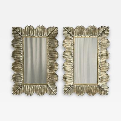 Contemporary Wall Mirrors Leaf Motif Murano Glass Silver Gilt Italy 2023
