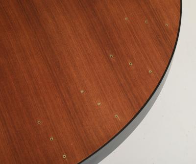 Contemporary Walnut Top Coffee Table W Brass Details and Blackened Steel Frame