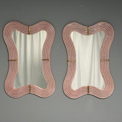 Contemporary Wavy Wall Mirrors Pink Murano Glass Brass Italy 2023