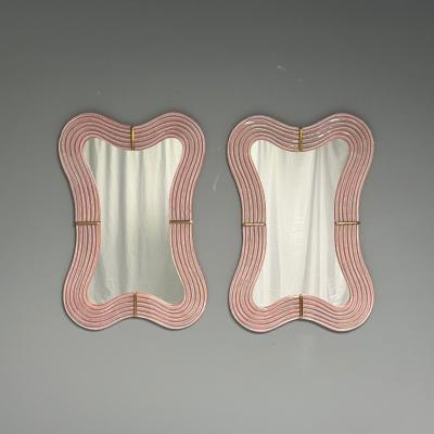Contemporary Wavy Wall Mirrors Pink Murano Glass Brass Italy 2023