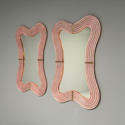 Contemporary Wavy Wall Mirrors Pink Murano Glass Brass Italy 2023