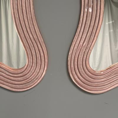 Contemporary Wavy Wall Mirrors Pink Murano Glass Brass Italy 2023