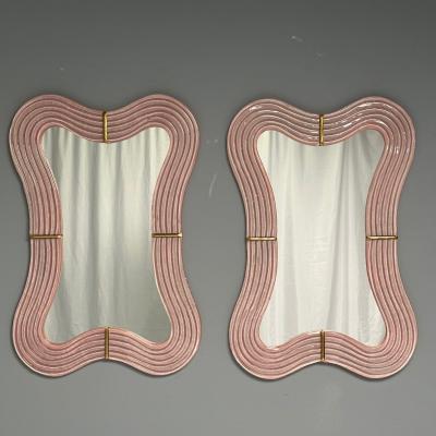 Contemporary Wavy Wall Mirrors Pink Murano Glass Brass Italy 2023