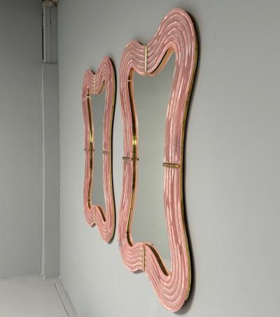 Contemporary Wavy Wall Mirrors Pink Murano Glass Brass Italy 2023
