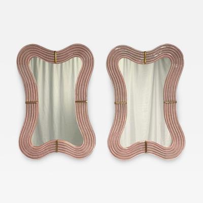 Contemporary Wavy Wall Mirrors Pink Murano Glass Brass Italy 2023