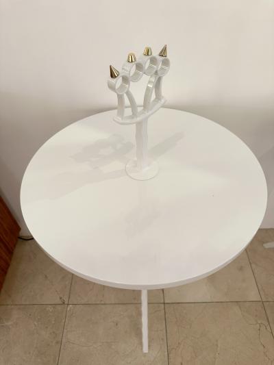 Contemporary White Lacquered and Brass Bastard Table Italy