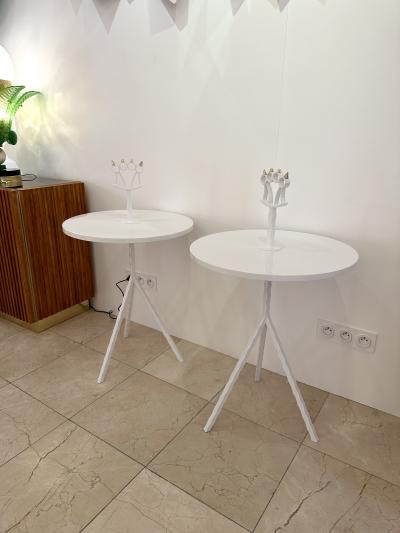 Contemporary White Lacquered and Brass Bastard Table Italy