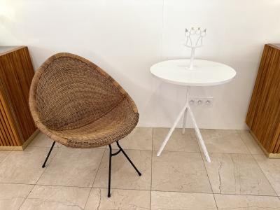 Contemporary White Lacquered and Brass Bastard Table Italy