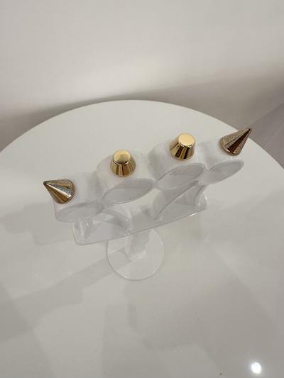 Contemporary White Lacquered and Brass Bastard Table Italy