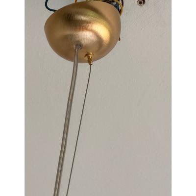 Contemporary White and Blue Spots Sphere Pendant Light in Murano Glass