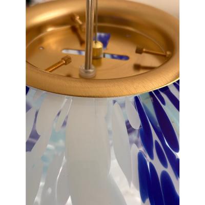 Contemporary White and Blue Spots Sphere Pendant Light in Murano Glass