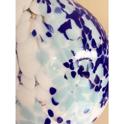 Contemporary White and Blue Spots Sphere Pendant Light in Murano Glass