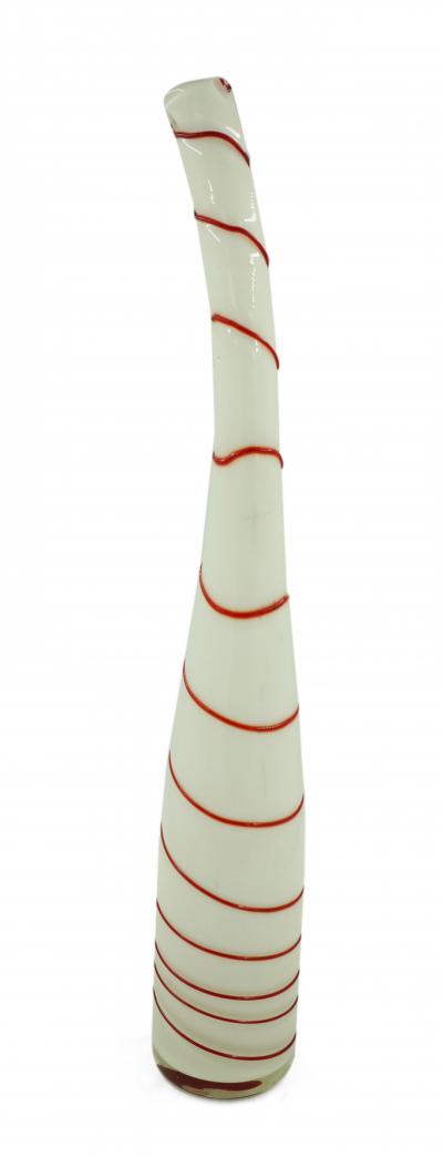 Contemporary White and Red Candy Cane Design Curved Art Glass Vase