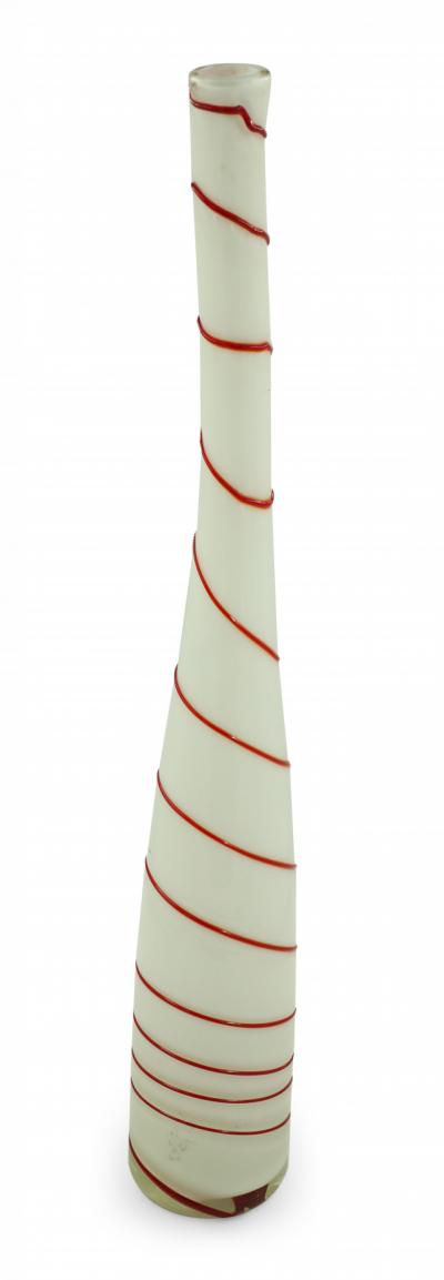Contemporary White and Red Candy Cane Design Curved Art Glass Vase