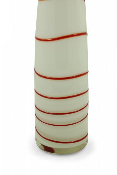 Contemporary White and Red Candy Cane Design Curved Art Glass Vase