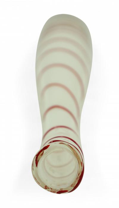 Contemporary White and Red Candy Cane Design Curved Art Glass Vase