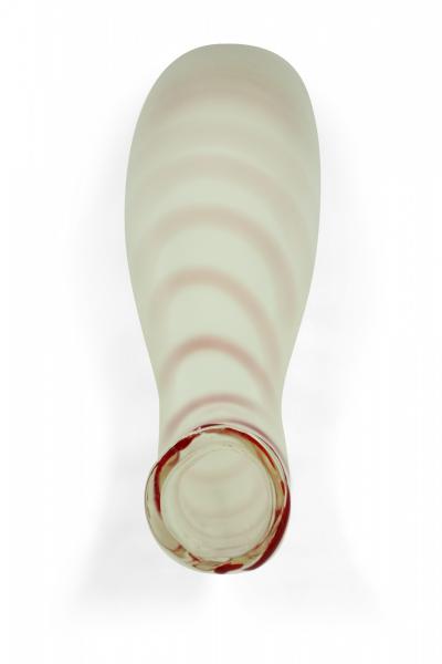 Contemporary White and Red Candy Cane Design Curved Art Glass Vase