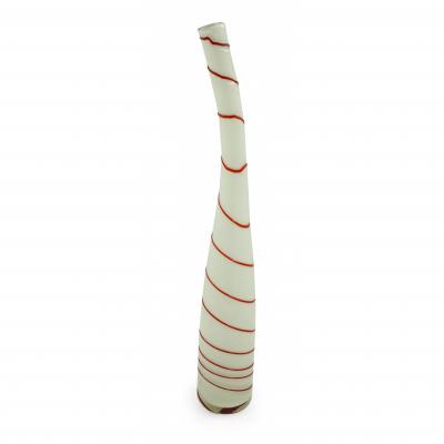 Contemporary White and Red Candy Cane Design Curved Art Glass Vase