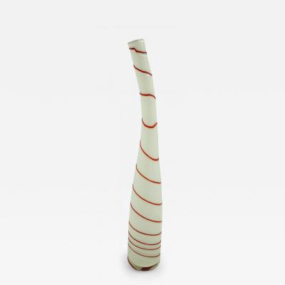 Contemporary White and Red Candy Cane Design Curved Art Glass Vase