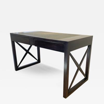 Contemporary X frame desk with shagreen inset top