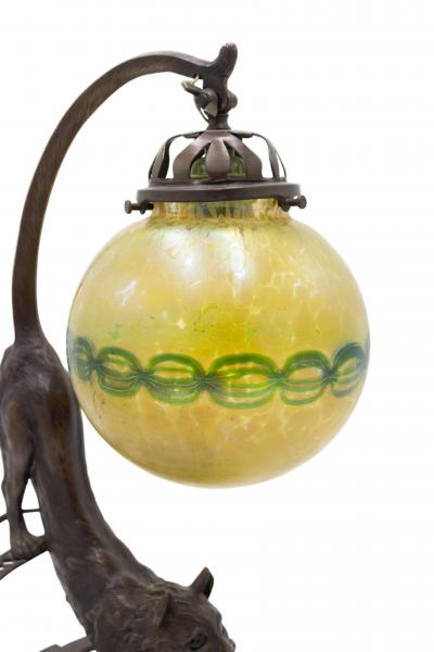 Continental Austrian Cat Lamp With Loetz Shade